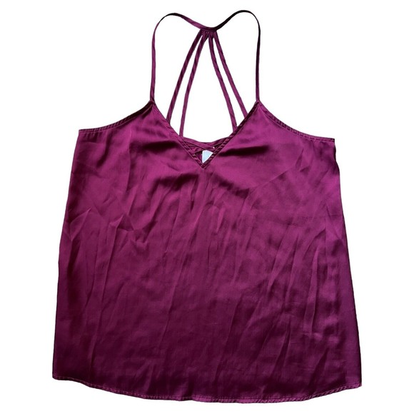 No Boundaries Tops - Strappy Tank Top Junior's M 7-9 Red Pomegranate Blouse Shirt Satin
